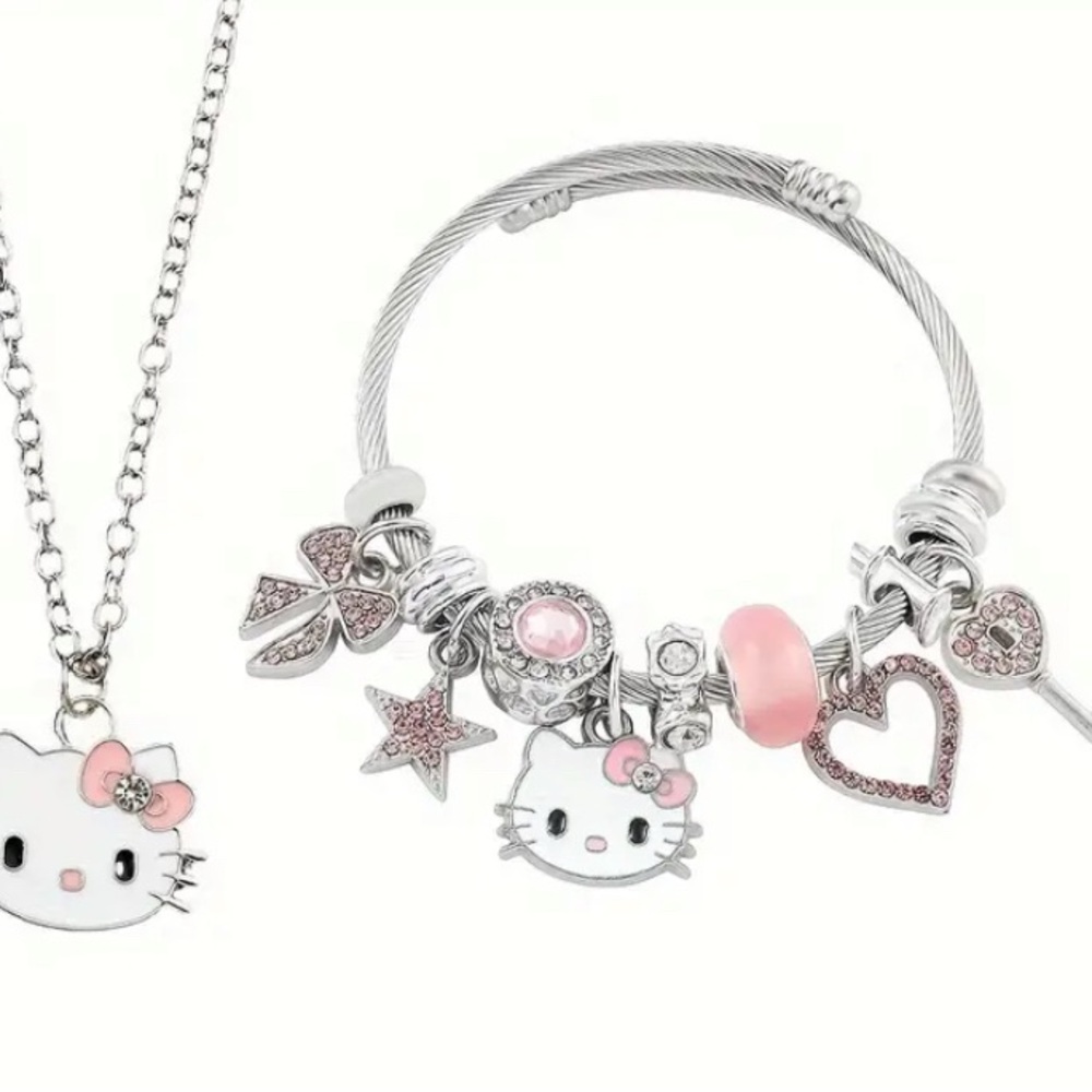 Hello Kitty Pink and Silver Charm Jewelry Set